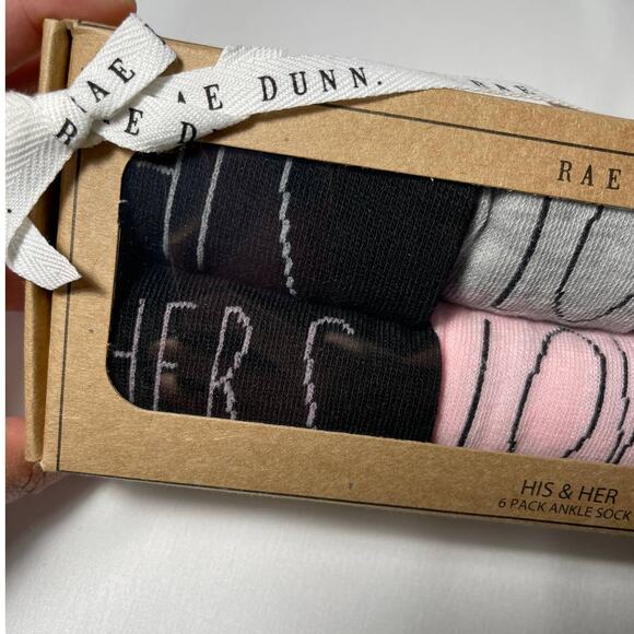 Rae Dunn 6 Pack Multicolor Ankle Socks His Hers Love Soul Mate M 9-13 L 5-10 - Picture 2 of 10